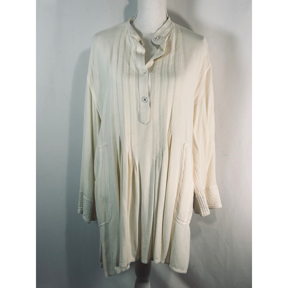 Dairi Fashion Moroccan Cream Cotton Rayon Pintuck Tunic Top with Pockets Womens